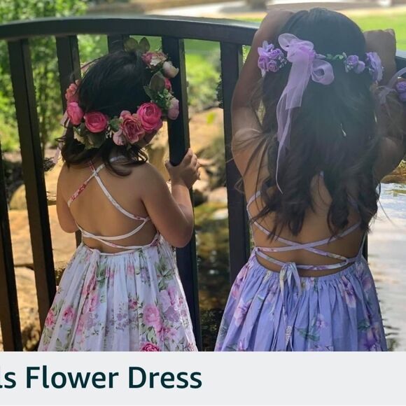 Somlatrecy Girls Floral Party Open Back Lace Up Dress: NWT SZ12(11-12years) Cute - Picture 7 of 10